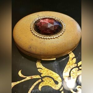 Vintage Germaine Monteil Superglow Face Powder Jeweled Mirror Compact 1960”s